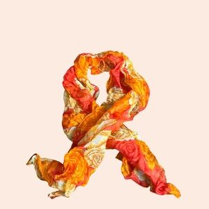 🟠A. BROD: Women’s OS orange/yellow sheer floral fashion scarf, preowned🟠